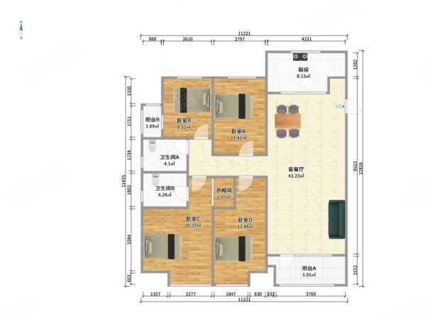 亿达河口湾4室2厅2卫152.52㎡南北319万