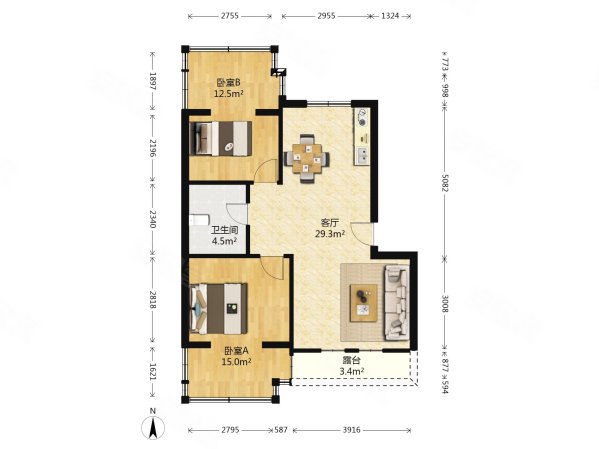 珠江涵碧景苑2室2厅1卫132.51㎡南北110万