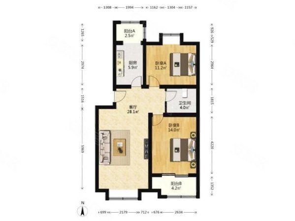 清城南区2室1厅1卫96.69㎡南北538万