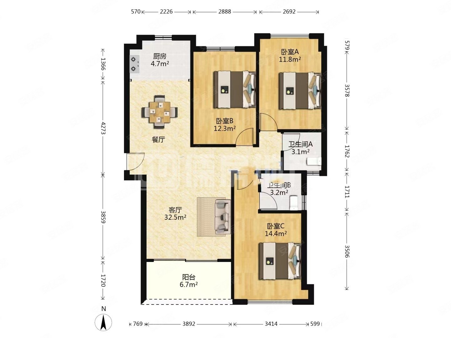 观音区中联名城119平单价15000二线望江三房拎包入住