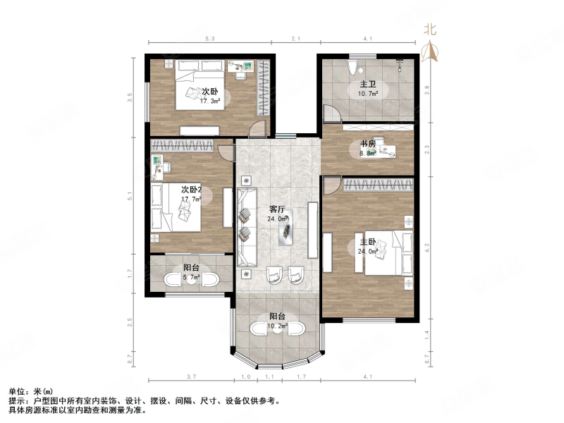 名士花园(别墅)5室2厅2卫264㎡南北500万