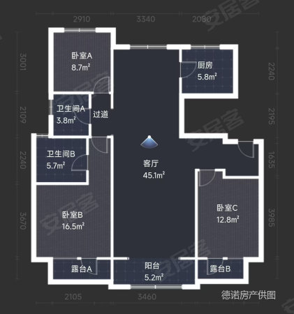 大公馆玫瑰园(广阳)3室2厅2卫134㎡南北202万