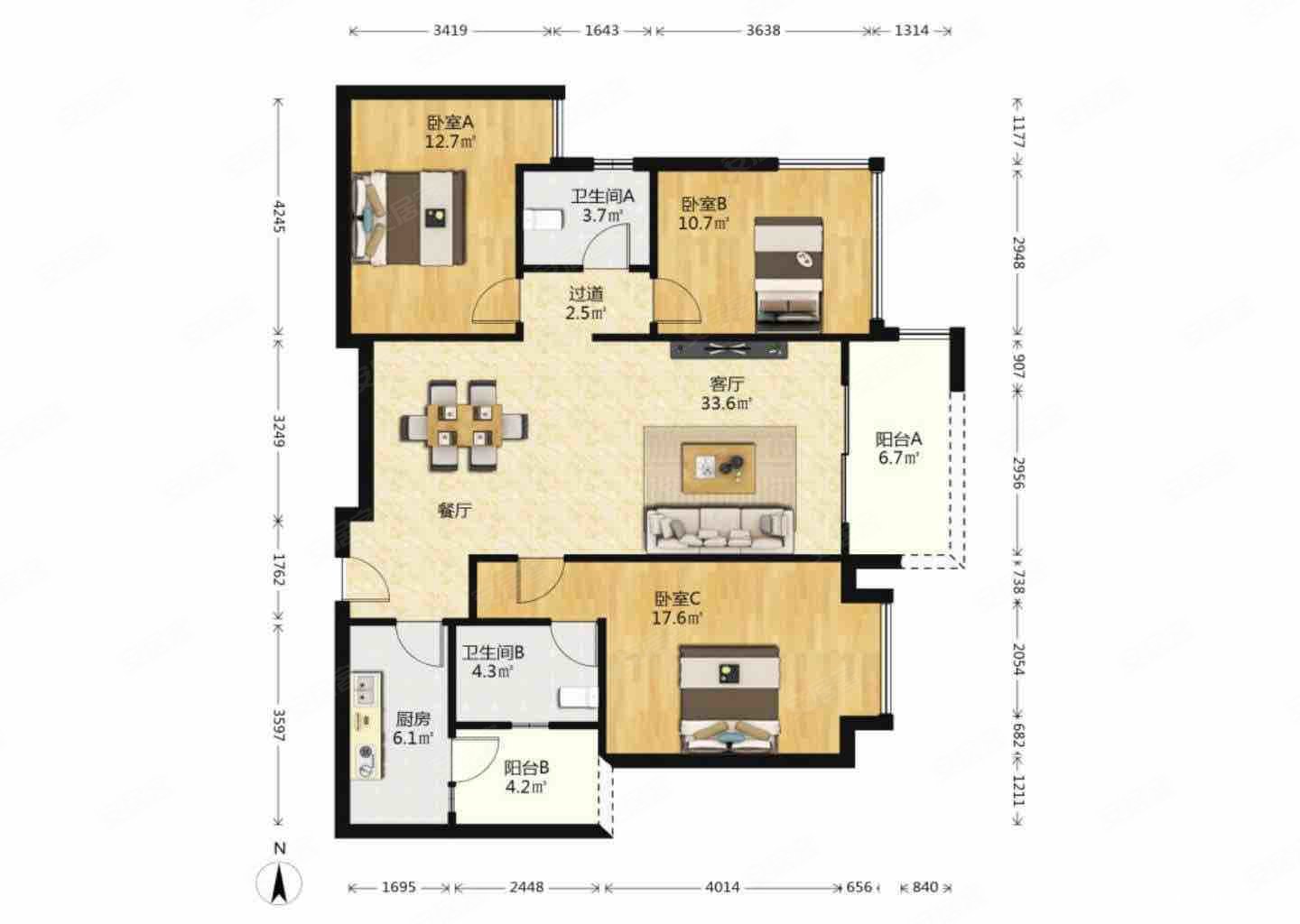 融创香璟台西苑二手房,264.5万,3室2厅,2卫,120平米-成都安居客