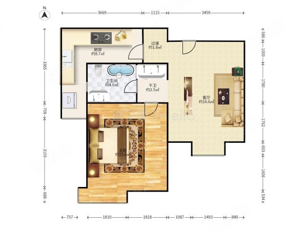 新景园北区(津南)1室1厅1卫63.4㎡南55万