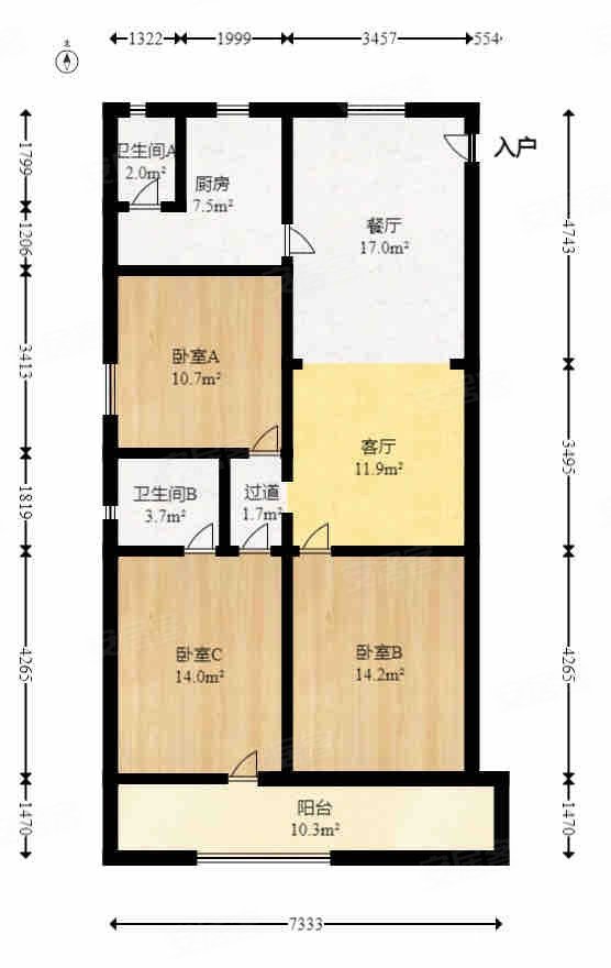 佘家塘3室2厅2卫108.2㎡南北78万