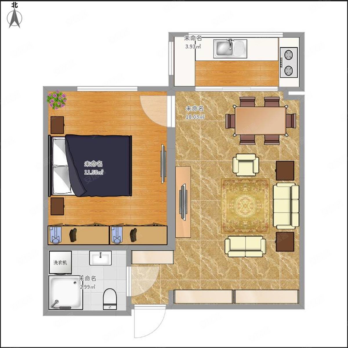 宏立瑞园1室2厅1卫59.68㎡南北255万