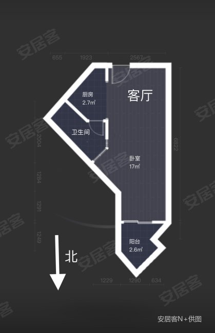 金莎公馆1室1厅1卫39.95㎡北68万