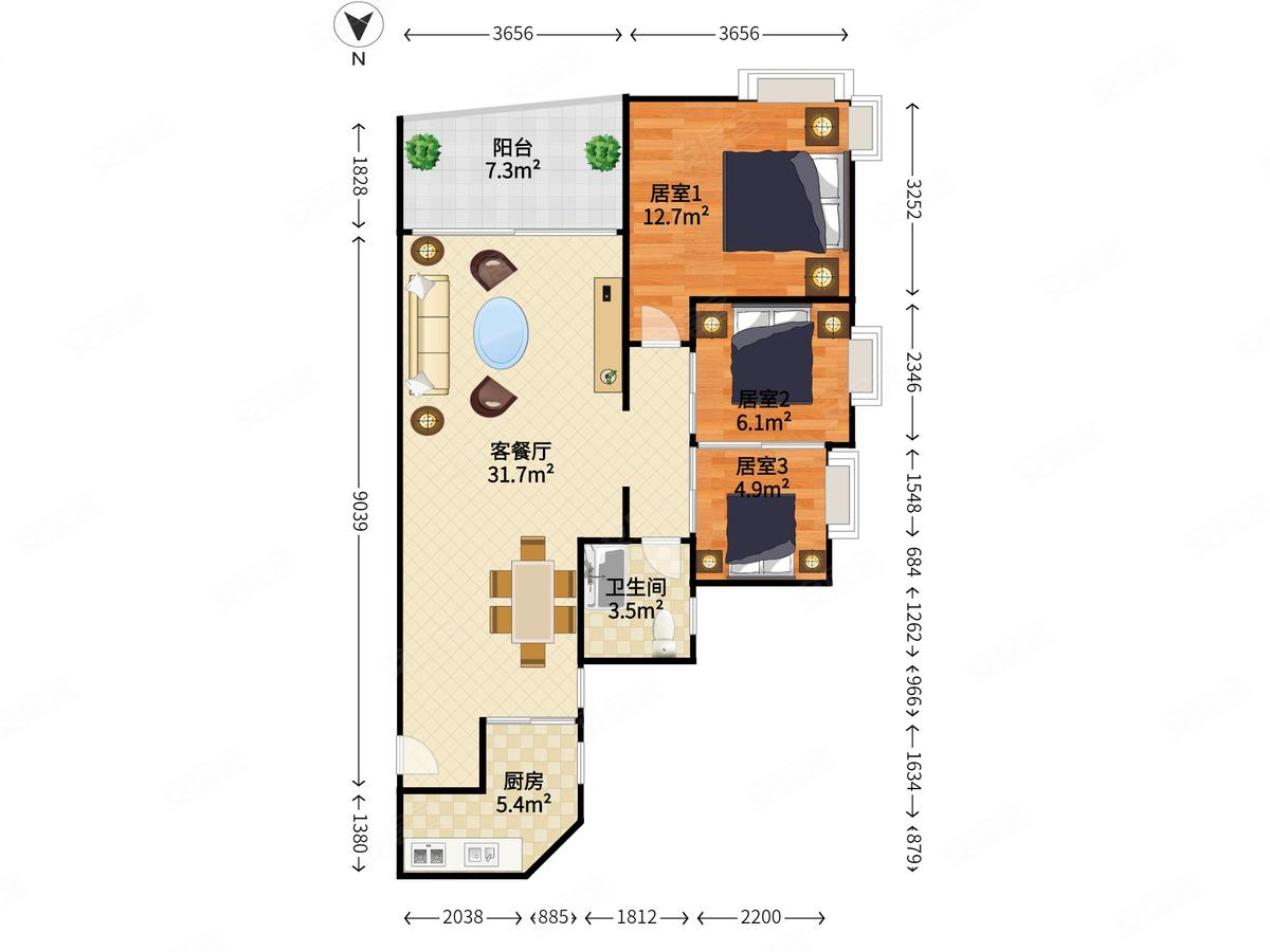 特殊大阳台户型低指导价一百个w使用率百分之90