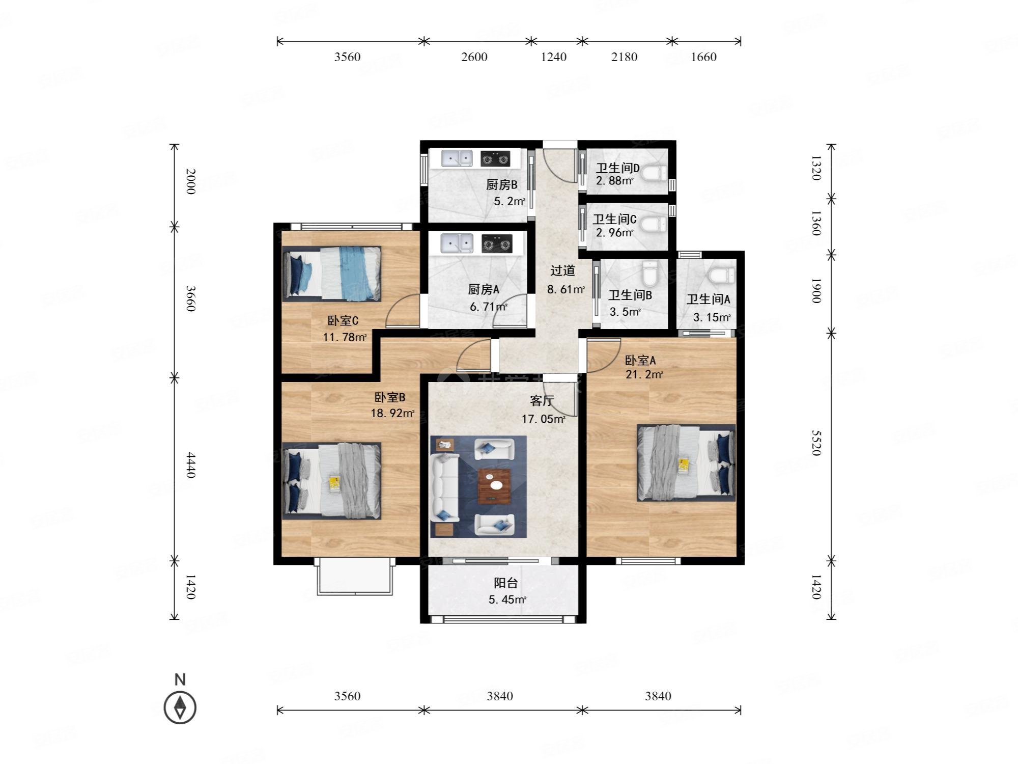 融科东南海3室1厅4卫88.13㎡南253万