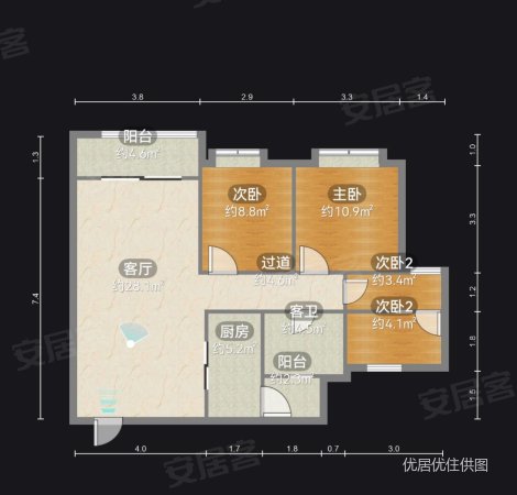 隆鑫鸿府花庭3室2厅1卫89.81㎡南北135万