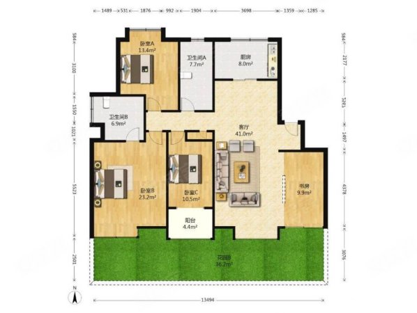 万科华尔兹花园4室2厅2卫136.96㎡南北1250万