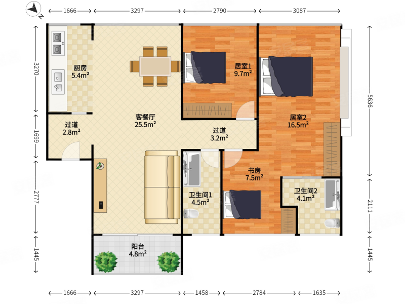 11xx,海纳公馆,南北通3房,  !宝中,次新盘