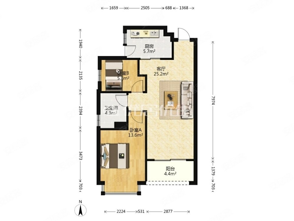 恒大金碧天下博雅苑2室2厅1卫80.32㎡南42万