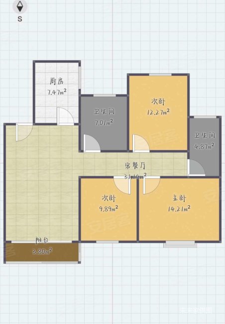 招商主城3室2厅2卫94.75㎡东北238万