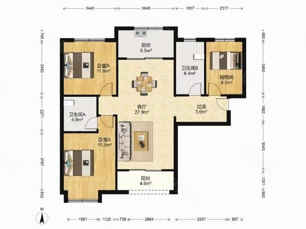 西安长安西寨融创天朗南长安街壹号(四期)全新未入住,三室两卫,中央