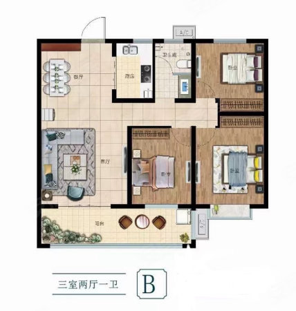 恒弘城3室2厅1卫109.25㎡南北70万