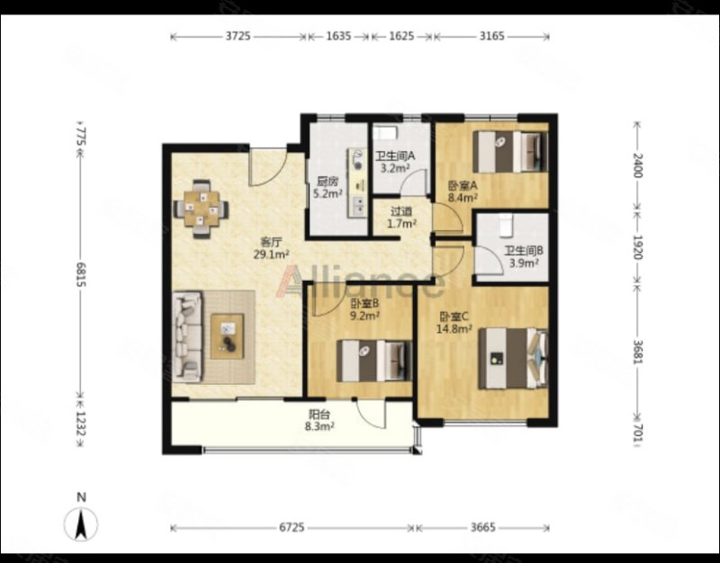 烟建承建,私家电梯厅,南北双侧平台,满二,看房方便,蓬莱碧桂园二期