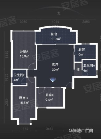 福满山庄3室2厅2卫116.51㎡南北450万