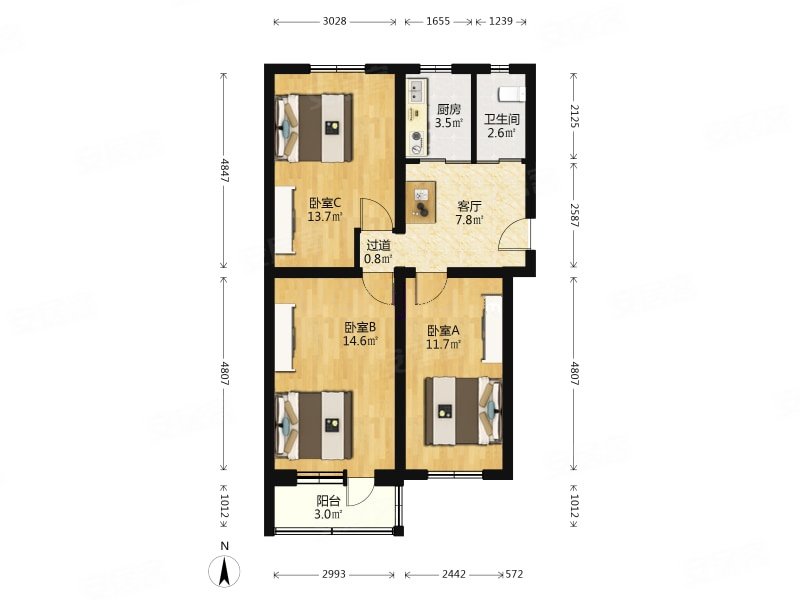 月坛铁道部品质社区南北田字格三居明厨明卫管理好有环境
