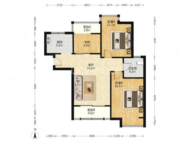 天鹅湖花园(a区)|观山路3室1厅1卫99.02平方米