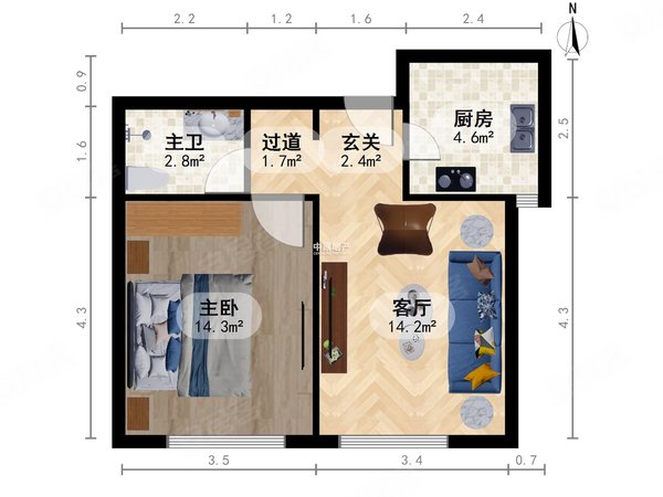 天津北辰青光荣欢园荣欢园 1室1厅1卫 电梯房 60平 精装修出租房源