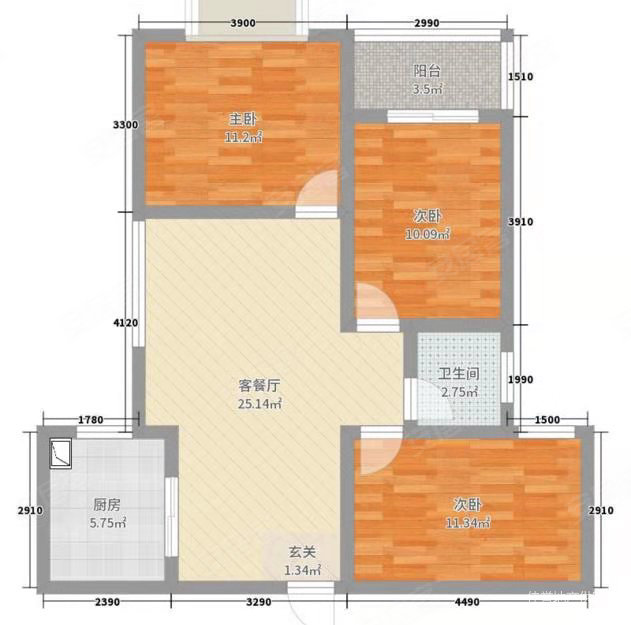 恒丰嘉和苑3室2厅1卫102.05㎡南北48.8万