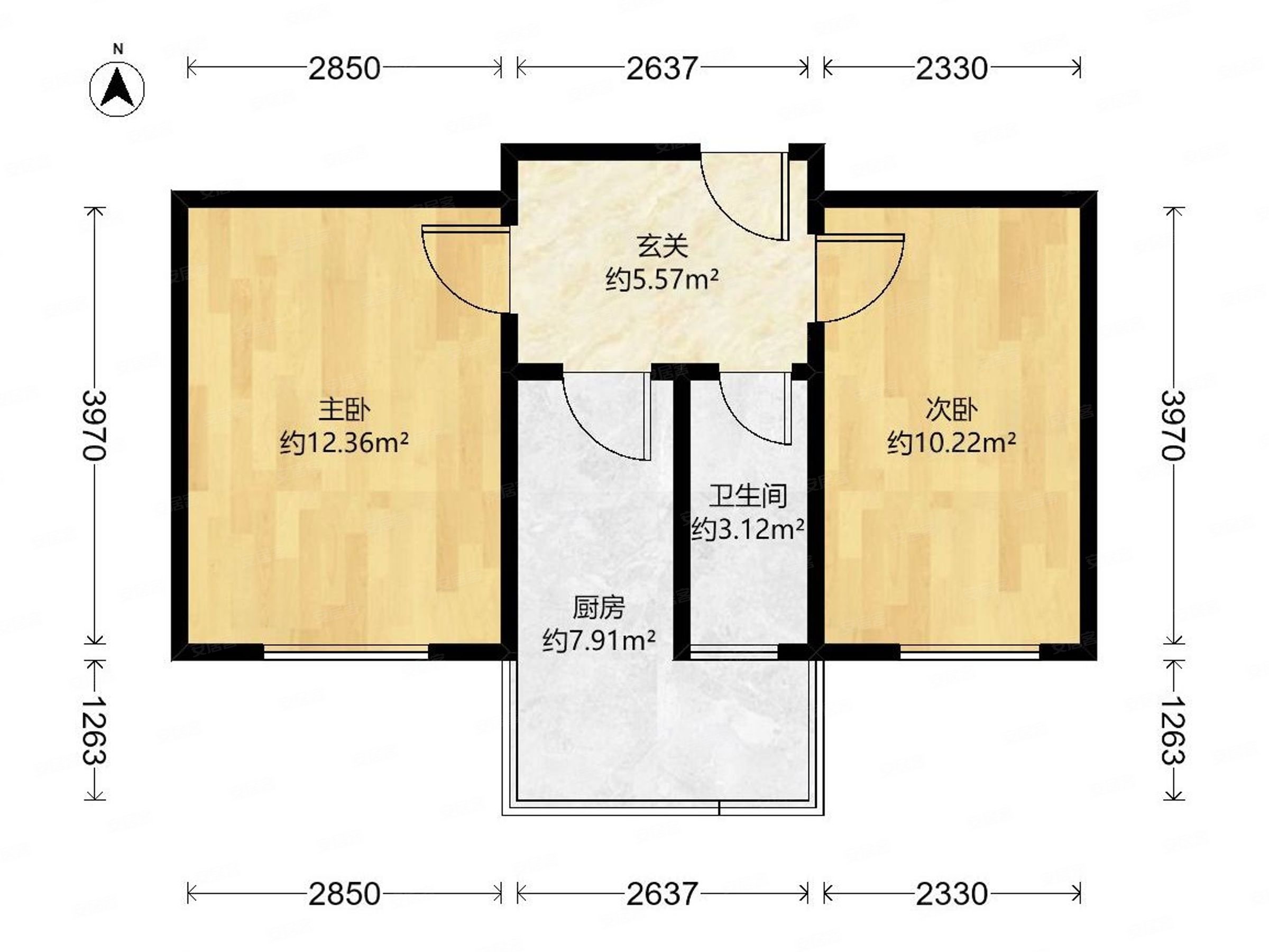 裕东小区2室1厅1卫50.35㎡南北63万