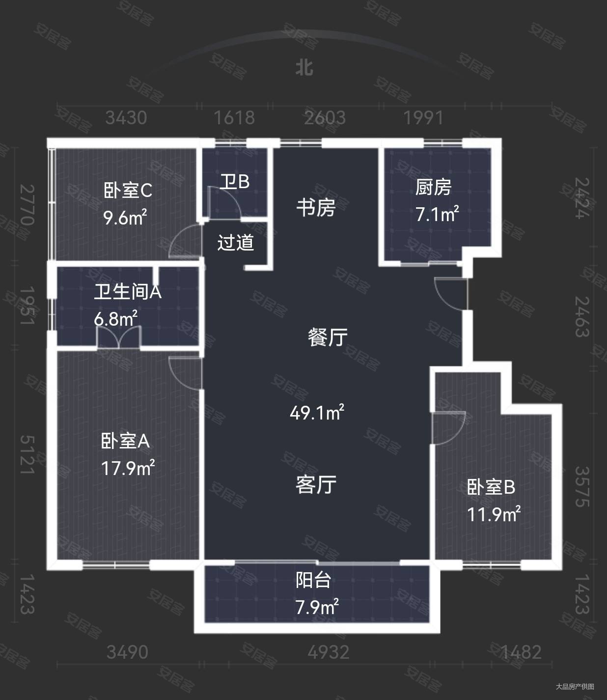 雅戈尔嵩江府4室2厅2卫128.95㎡南北492万