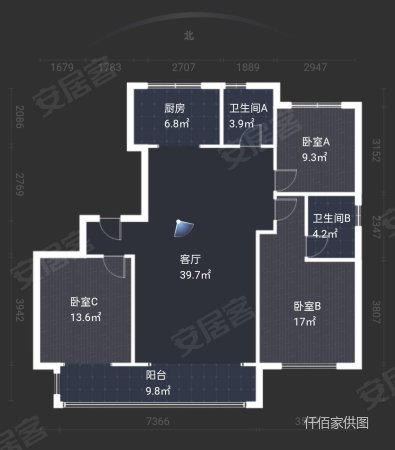 宁夏中房花语轩3室2厅2卫137㎡南北138万