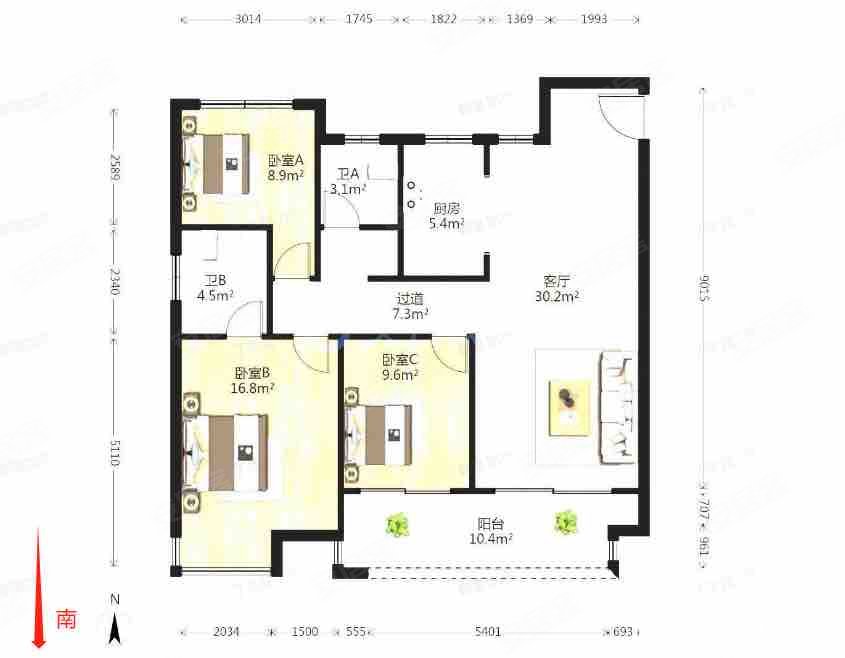 两卫 南北通,金科绿都天宸二手房,175万,3室2厅,2卫,128平米-洛阳安居