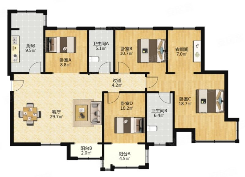 明威橡树湾4室2厅2卫132㎡南北199万