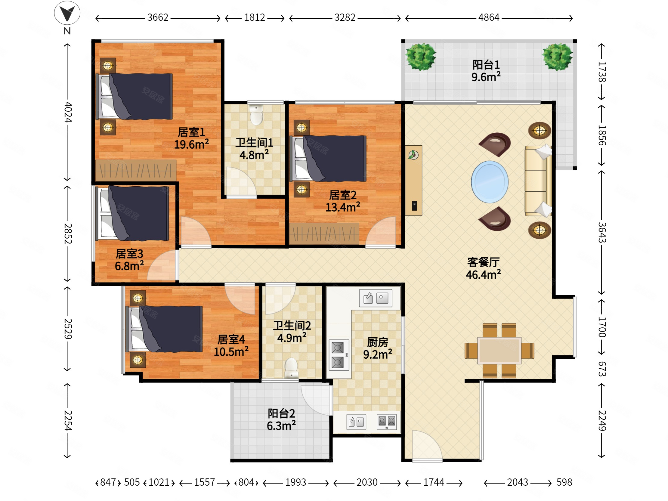 豪装大四房南北通户型前后看小区花园安静户型