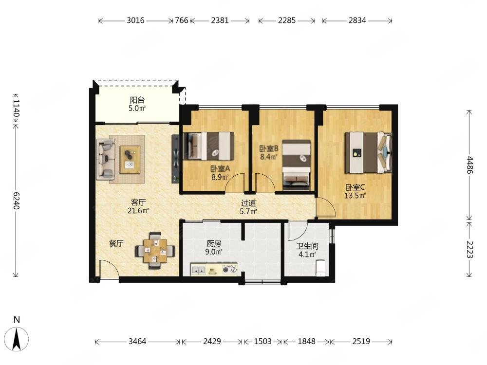楼龄新 满五 小三居 电梯房 临地铁 环境优美 动静分离,敏捷金月湾