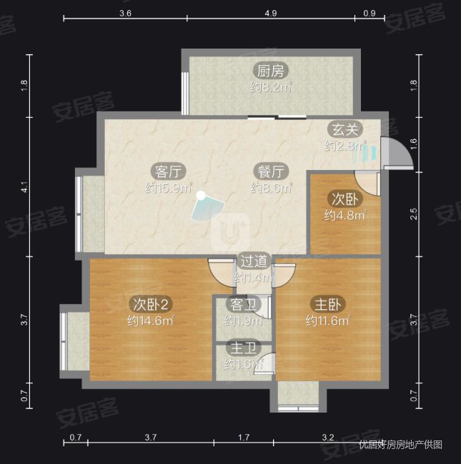 中坝德馨苑3室2厅2卫83.15㎡南北62万