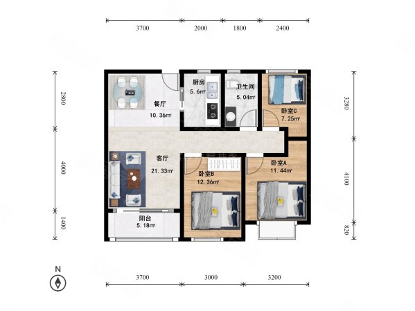 九龙仓君玺3室2厅1卫88.47㎡南618万