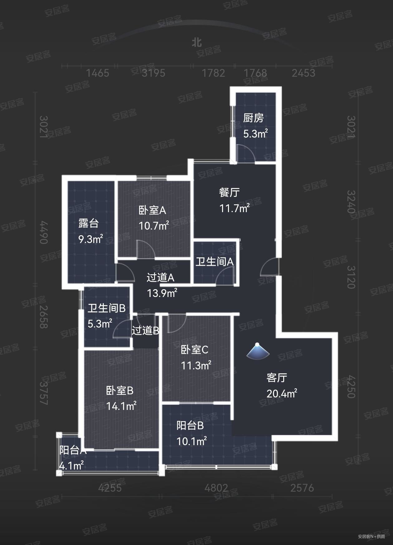 蔚蓝观园3室2厅2卫137.6㎡南北228万