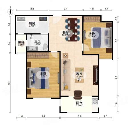 世纪风情三期2室2厅1卫88.98㎡南北102万