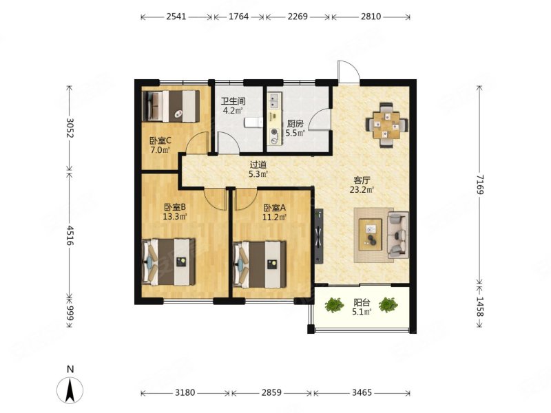 矿e区三房 户型周正 新空未住 视野佳 诚心出