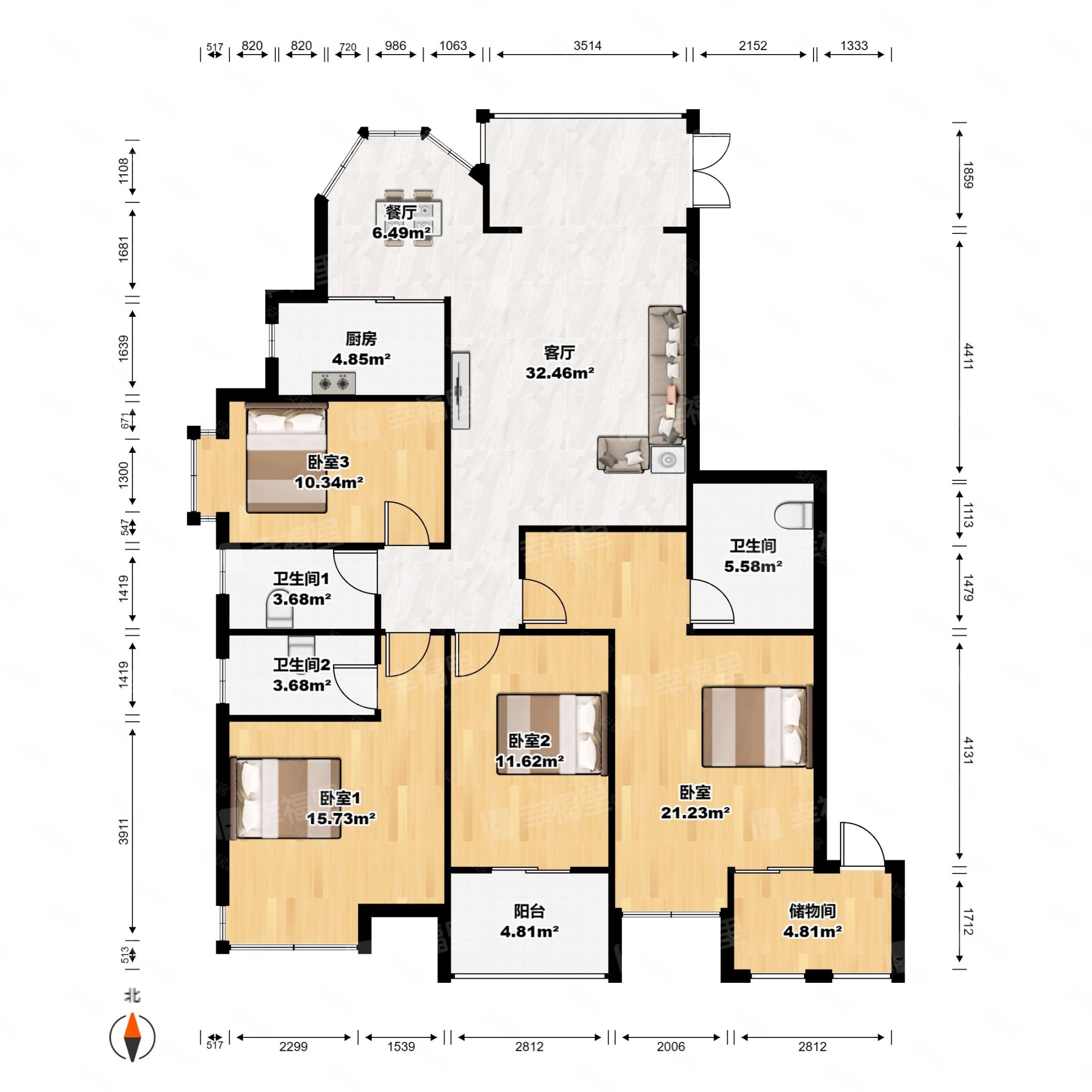 泰禾红峪4室2厅3卫162.33㎡南北380万