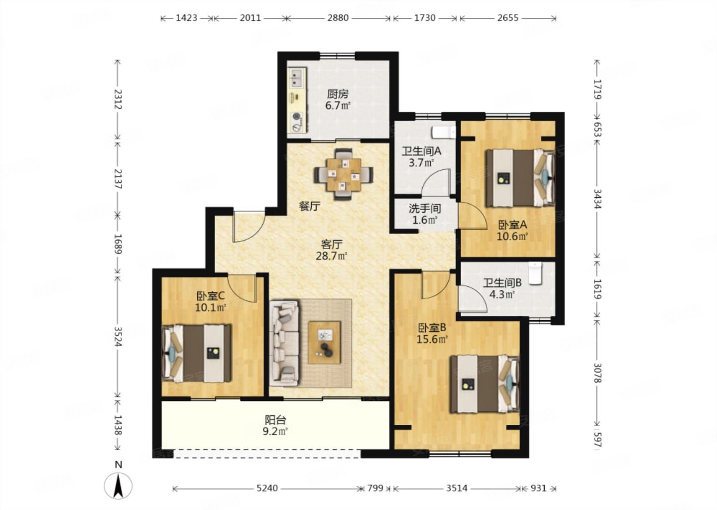 熙境云庭3室2厅2卫117.1㎡南北260万