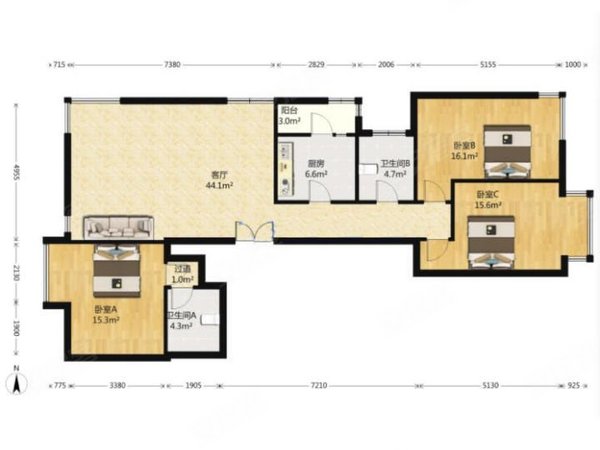 沈阳沈河北文萃路河畔花园河畔花园 3室2厅2卫  电梯房 精装修163平米