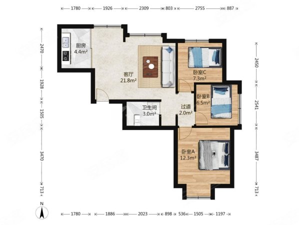 南庭新苑北区3室1厅1卫81.77㎡南北450万