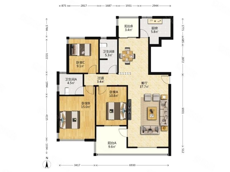 翡翠郡南区南北~主卧客厅双阳面~高层视野好~中央空调