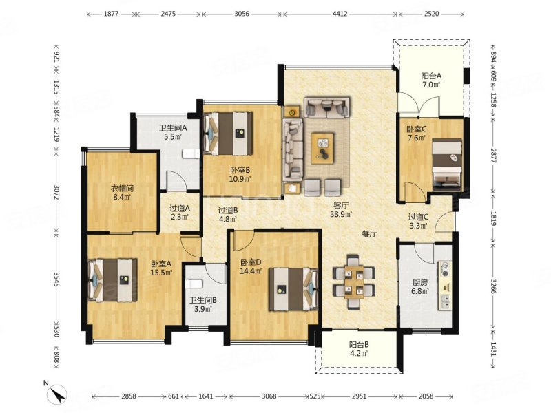 华发新城三期 高层精装四房 南北通 全新装修 看小区园景