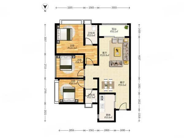 深圳宝安沙井卓越中寰沙井繁华位置 卓越中寰 东南向三房 精装修 家私