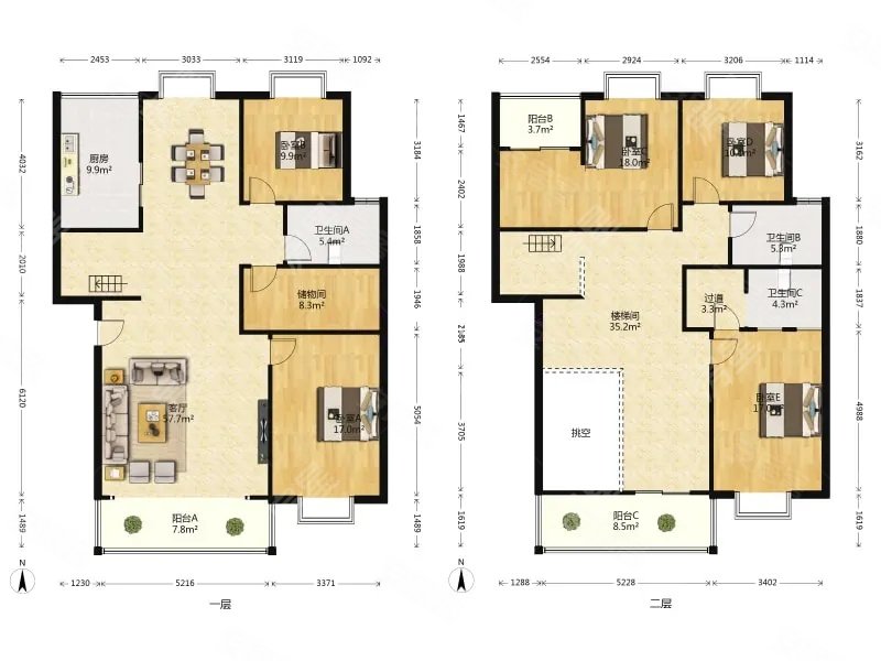 单价6900豪装中空大跃层南北通透有车位前后视野无遮档