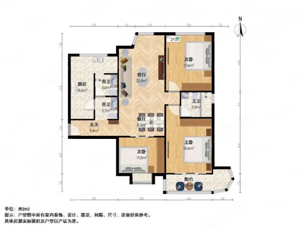 天福园(南区)3室2厅1卫141.14㎡南北489万