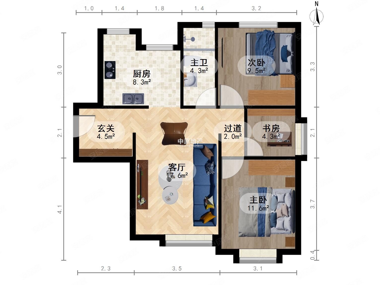 润景家园3室2厅1卫89㎡南北148万
