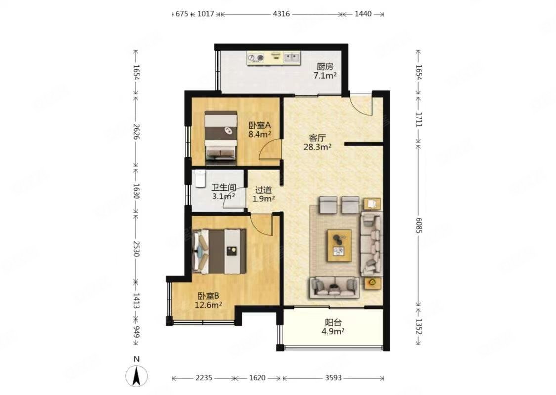 朝南电梯房2室2厅满堂悦moma采光好周边商圈成熟