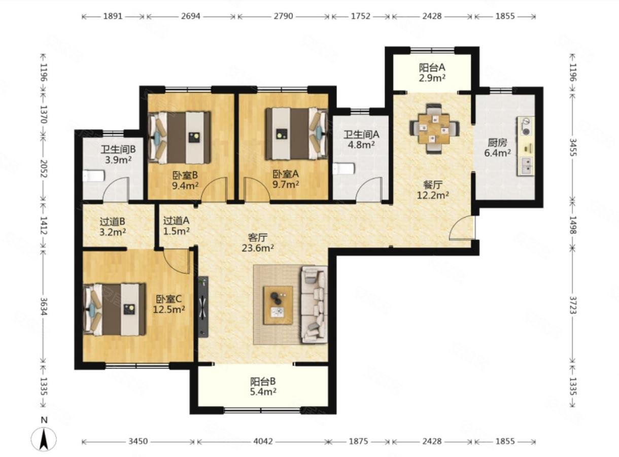 城南华安紫竹院133平大三室南北通透全明户型产证在手